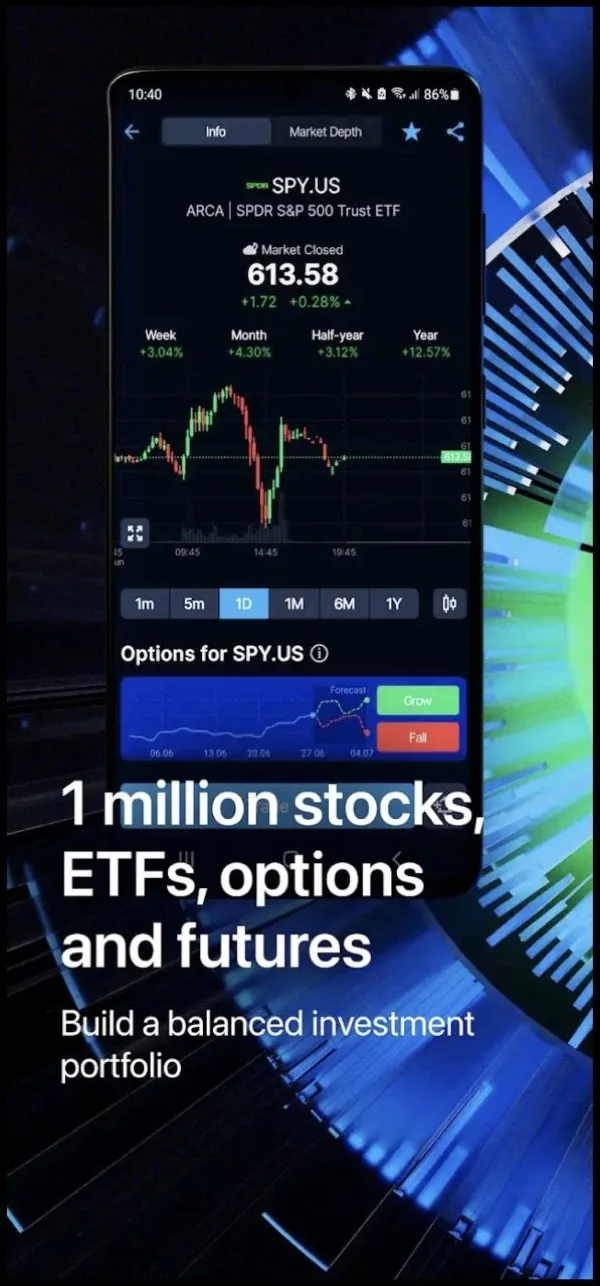 Freedom24 mobilioji programėle su SPY ETF kortele ir 1 mln.+ instrumentų pasiūlymu