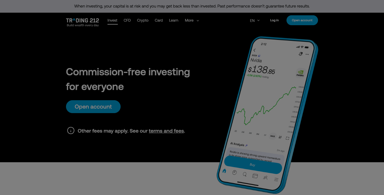 Trading 212 pagrindinis puslapis - Commission-free investing for everyone
